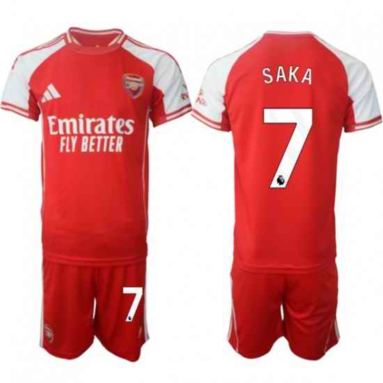 Men Arsenal FC 7 Bukayo Saka Red 2025 Home Soccer Jersey Suit
